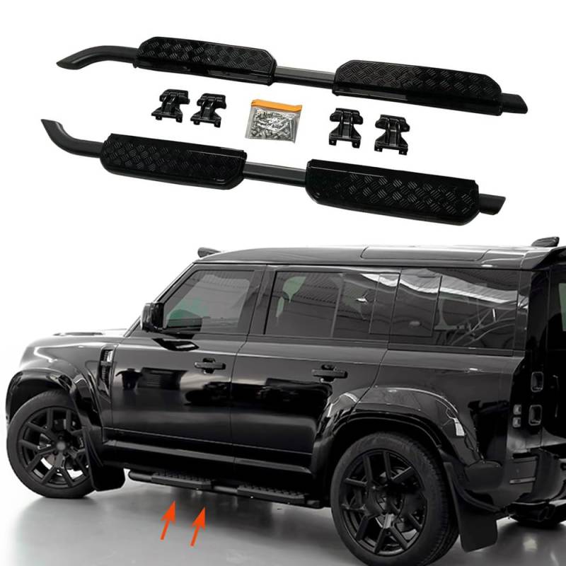 FTAPACCE 2 x Aluminium-Seiten-Trittbretter, Nerf-Stangen, passend für Land Rover Defender 110, 130, 4-Türer, L851 2020–2025 von FTAPACCE