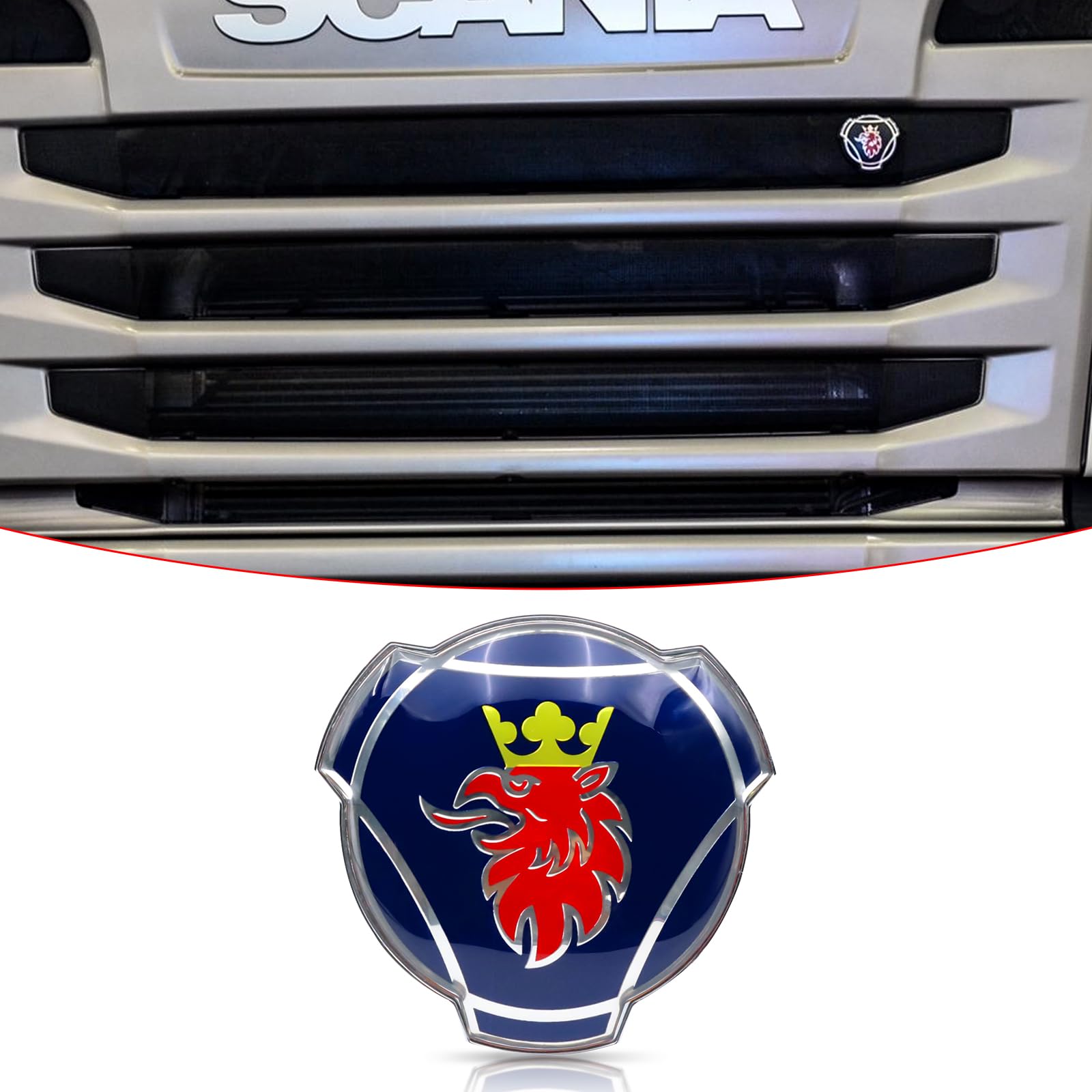 1 x blau-rotes Griffin-Logo für Scania Lkw Auto Frontgrill Motorhaube Emblem Abzeichen Aufkleber von FTC