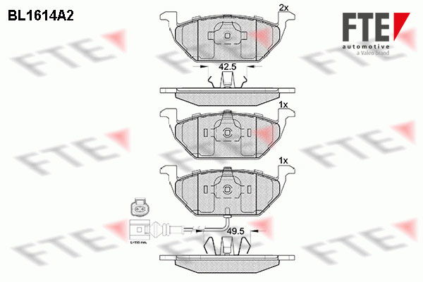 Bremsbelagsatz, Scheibenbremse Vorderachse FTE BL1614A2 von FTE