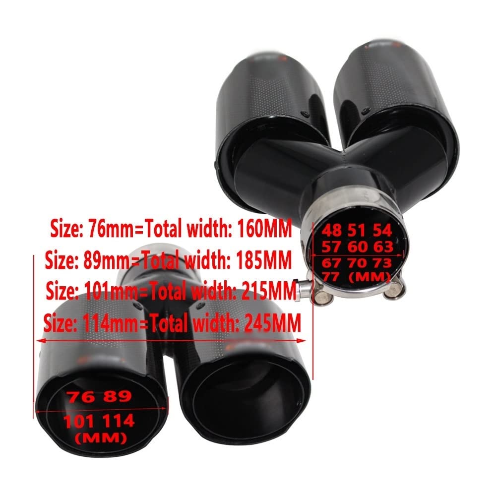 Auspuffblende Auto Kohlefaser Glänzend Schalldämpfer Spitze Y Form Doppelausgang Auspuff Schalldämpfer Düse Dekoration Universal Edelstahl Endrohrblende(R 77mm-101mm) von FTJKKVV
