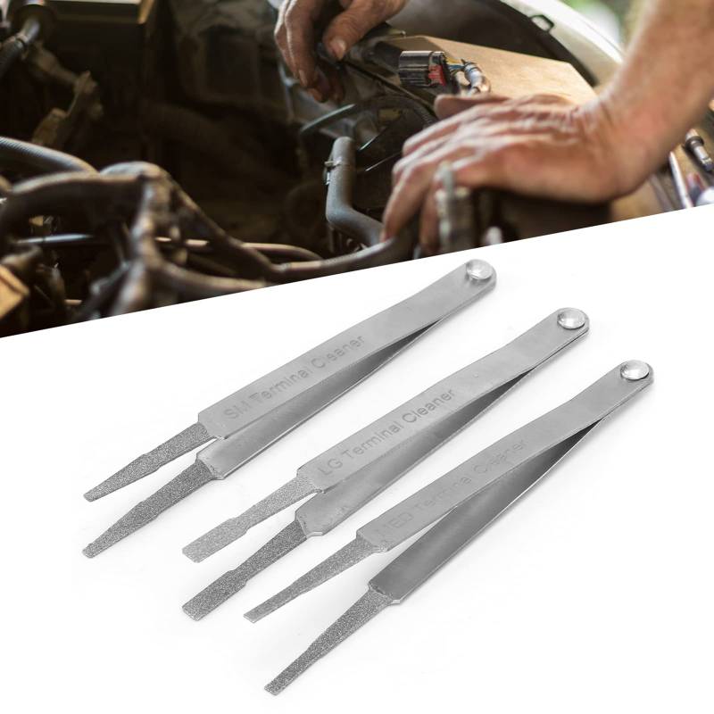 FTVOGUE Terminal-Reiniger-Set, 3-teiliges Terminal-Reinigungswerkzeug, Metall, Auto-Reparatur-Hardware-Werkzeug, für Kleine Elektrische Flachsteckverbinder, Pinzette, Silber von FTVOGUE