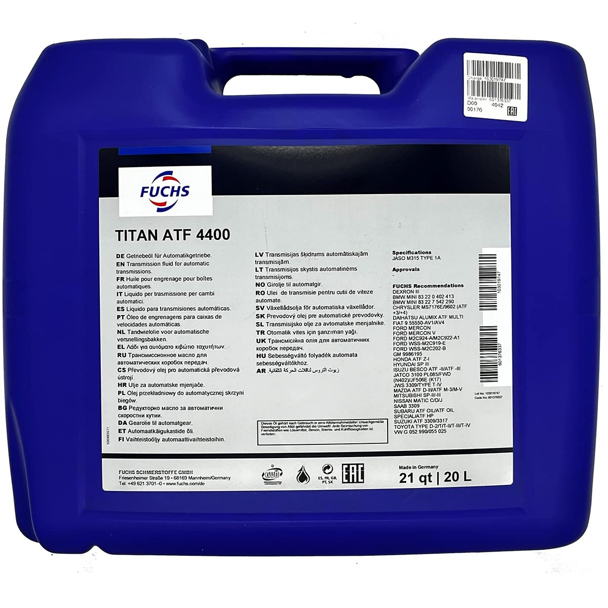 20L 20 Liter FUCHS TITAN ATF 4400 Getriebeöl Automatiköl Automatikgetriebeöl 20L 20 Liter FUCHS TITAN ATF 4400 Getriebeöl Automatiköl Automatikgetriebeöl von Fuchs