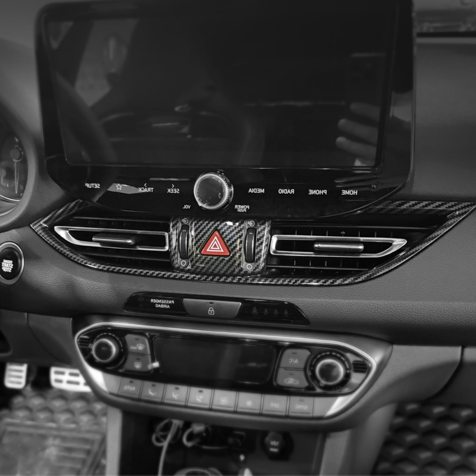 FUEISOF Armaturenbrett Gitter Lüftung Abdeckung Rahmen Auto-Innenraum ABS Für Hyundai I30 I30N 2022-2024 (Kohlefaser mit Warnblinker) von FUEISOF