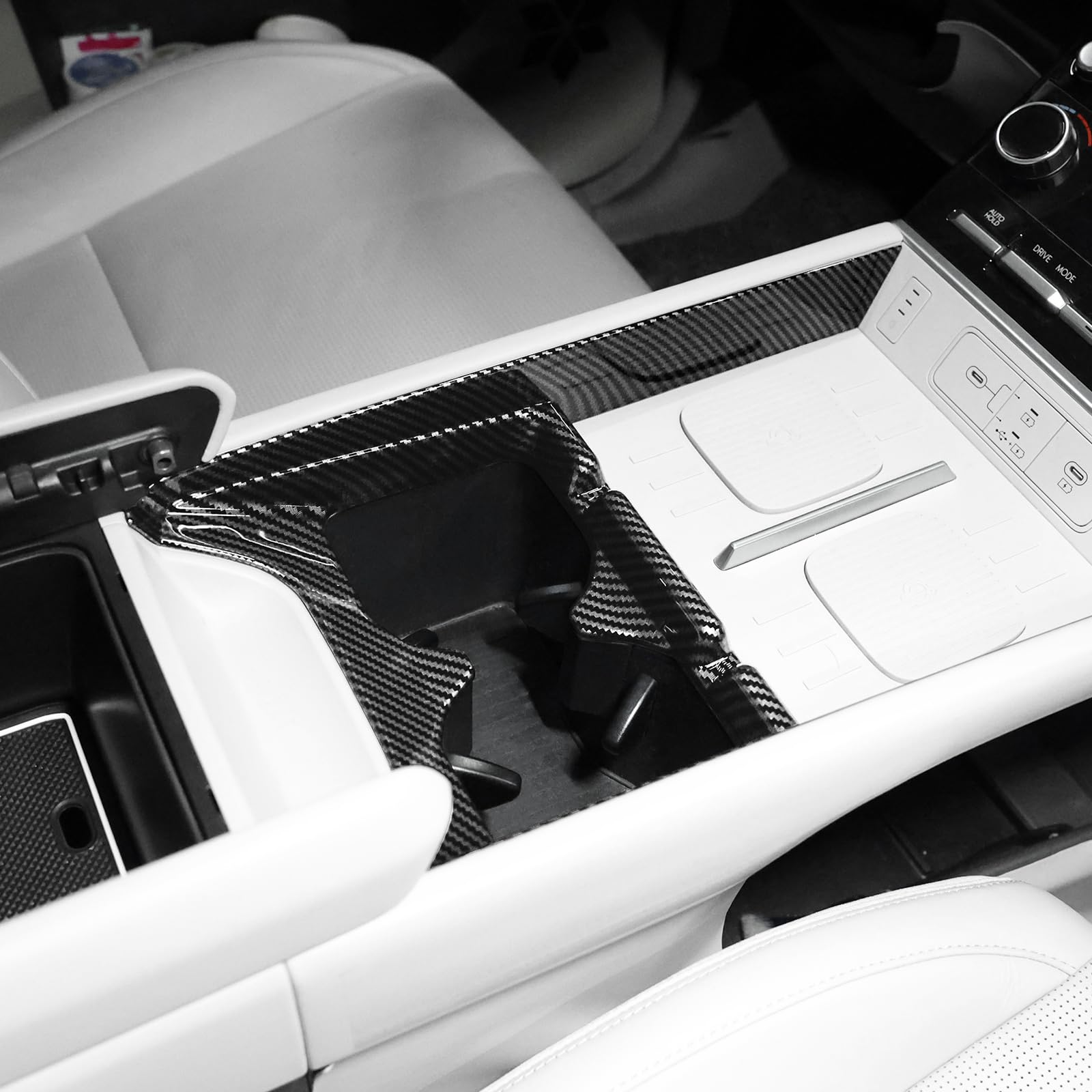 FUEISOF für Hyundai Santa Fe MX5 2024 ABS Mittelkonsole Getränkehalter Abdeckung (Kohlefaser Schwarz) von FUEISOF