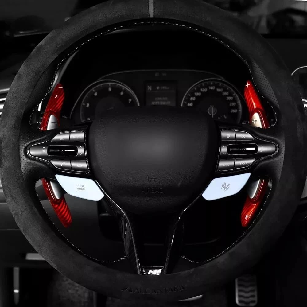 FUEISOF für Hyundai i30 N Kona N I20 N Elantra N Lenkrad Schaltwippen Verlängerung Schalthebel Echte Kohlefaser (Rot) von FUEISOF