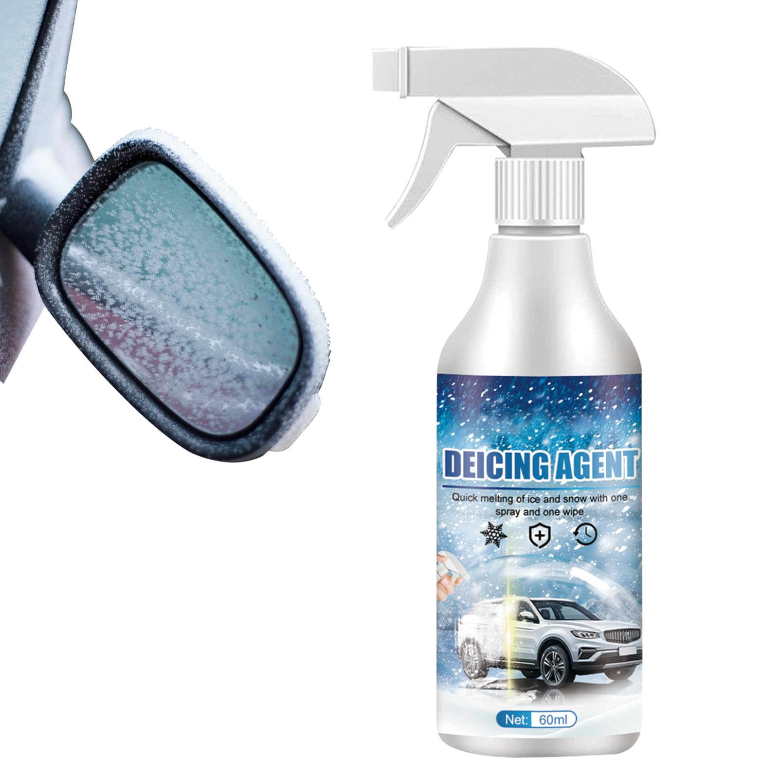 FUFRE ScheibenEnteiser, 60ml Enteiserspray Auto, Scheibenenteiser Spray Auto, Enteisungsspray Auto Sekundenschnelles Enteisen von Scheiben ohne kratzen und eine rundum klare Sicht im Winter (5) von FUFRE