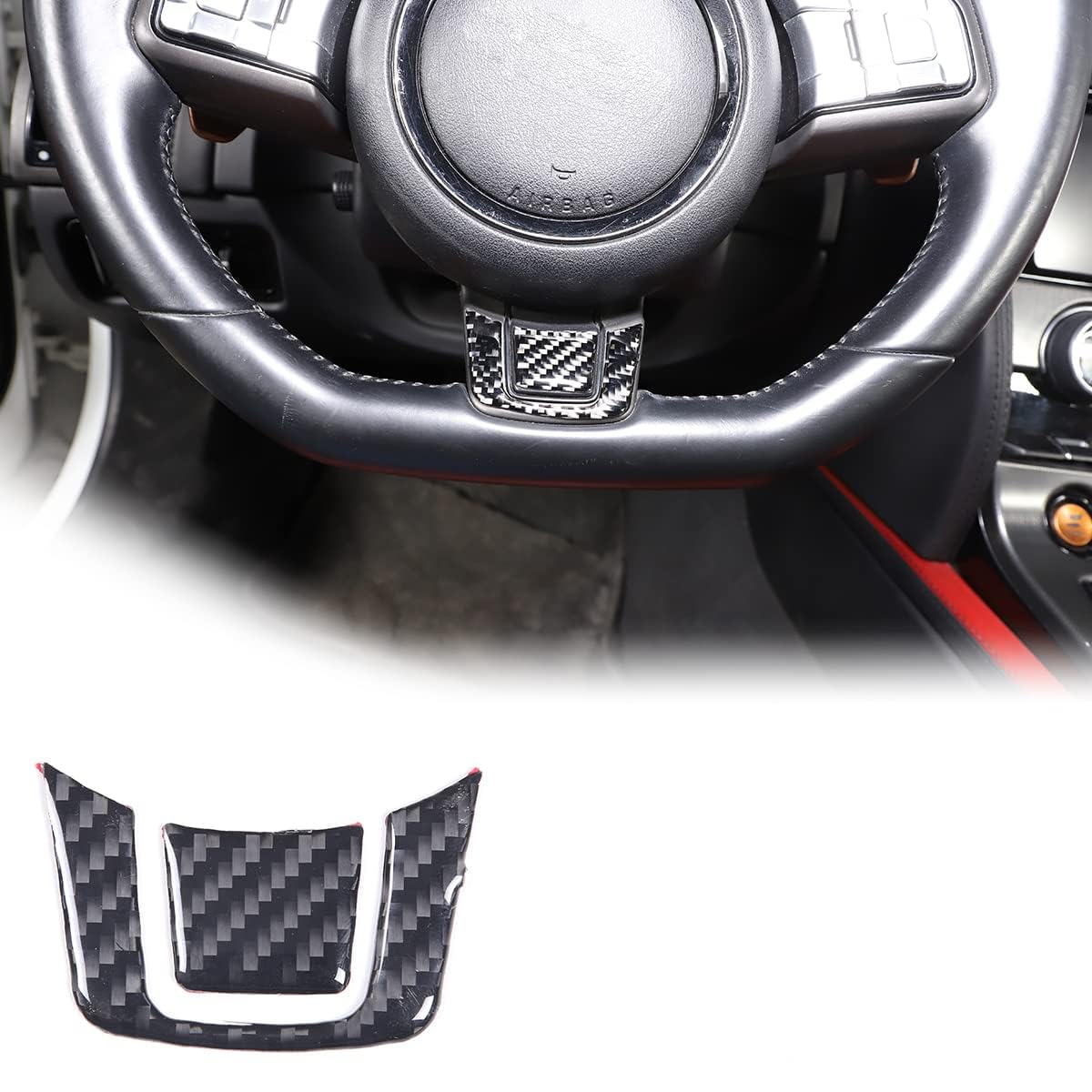 Für Jaguar F-Type 2013-2022,Innenraum Lenkradabdeckungs Verkleidungs Lenkrad Verkleidungs Carbonfaser Stil Stilvolles Aussehen Abdeckungs Verkleidungs Ersatz Zubehör von FUJIUM