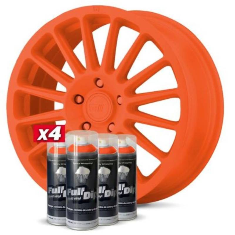 FULL DIP Packung mittelgroße Felgen (43,2 bis 48,3 cm (17 bis 19 Zoll), einfarbig, Orange, Flüssigvinyl, Sprühformat, 400 ml von FULL DIP
