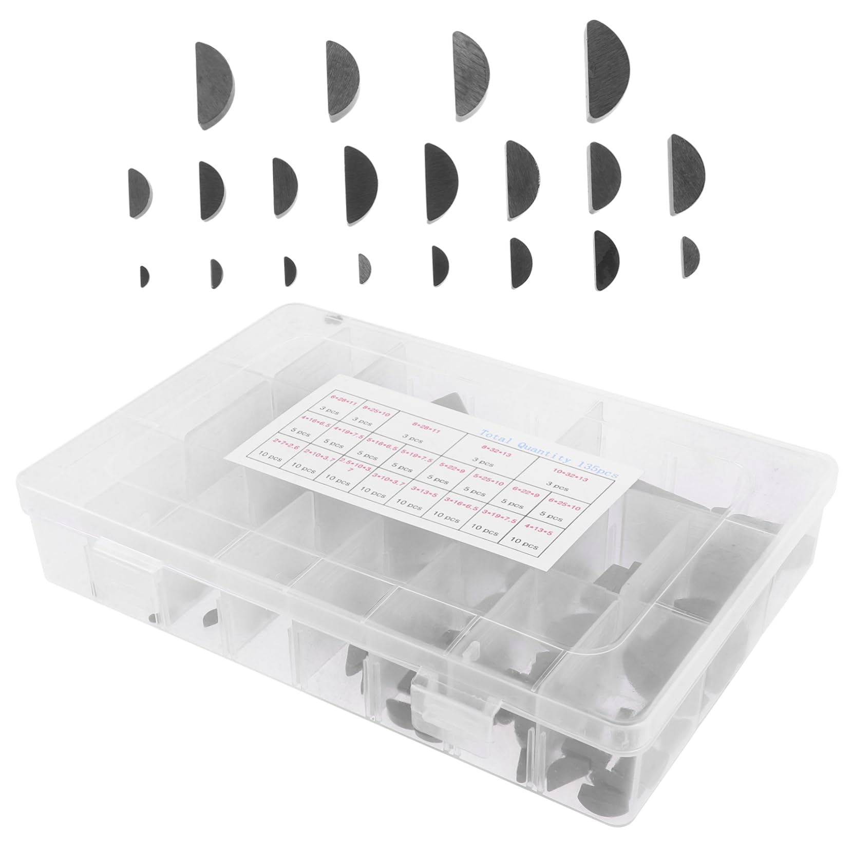 FUNOMOCYA 1 Box Silber Metrisches Keilnut Sortiment Halbmond Keilnut Sortiment Form Kohlenstoffstahl Woodruff Key Metric von FUNOMOCYA