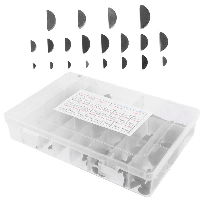 FUNOMOCYA 1 Box Silber Metrisches Keilnut Sortiment Halbmond Keilnut Sortiment Form Kohlenstoffstahl Woodruff Key Metric von FUNOMOCYA