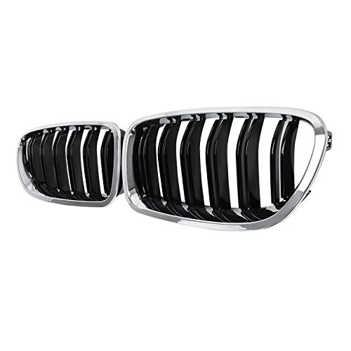 Auto Chrome + GläNzend Schwarz Lamellen Front Nieren Gitter für F10/ F11 535I 550I 528I 4-TüR 2010-2017 von FUUIE