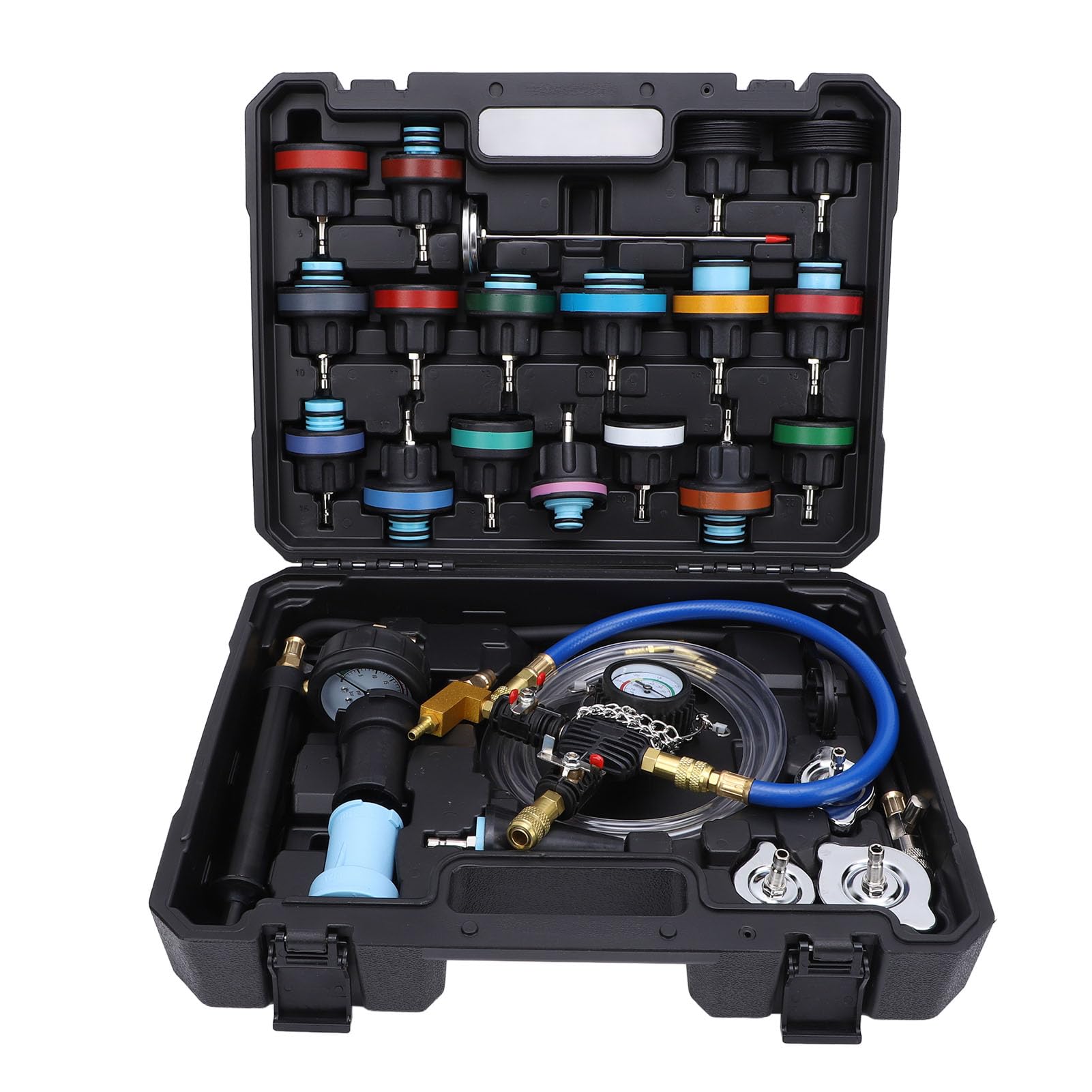 FUZHUI 28PCS Universal Coolant Pressure Tester Kit with Vacuum Refill Tools, Color Coded Test, Hand Operated Pump with, for Multiple Vehicles Troubleshooting and Maintenance FUZHUI 28PCS Universal Coolant Pressure Tester Kit with Vacuum Refill Tools, Color Coded Test, Hand Operated Pump with, for Multiple Vehicles Troubleshooting and Maintenance von FUZHUI