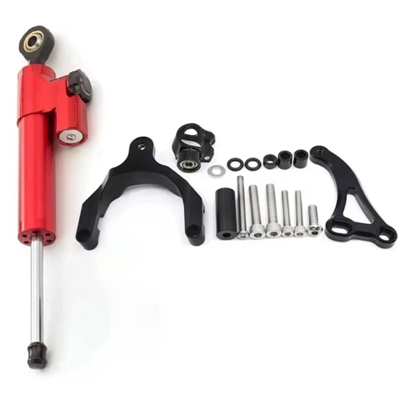 FVGOKMNA Kompatibel Mit Suzuki Für GSXS750 2017 2018 2019 2020 2021 2022 2023–2024 Carbon-Motorrad-Lenkungsdämpfer, CNC-Halterung. Lenkungsdämpfer Stabilisator(A Set red) von FVGOKMNA