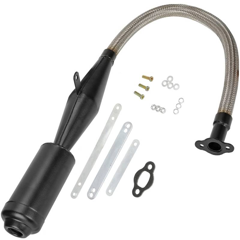 FVRITO Flexibler Edelstahl-Auspuff-Schalldämpfer-Dichtung, für 2-Takt-Motoren mit 49 cc, 60 cc, 66 cc, 80 cc, 100 cc, Motorräder, schwarz von FVRITO