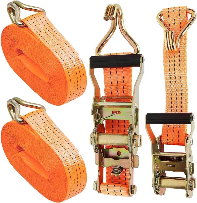 FWEEK 2 Stück 3000kg 6m Spanngurte mit Ratsche, Ratschengurt Zurrgurte mit Haken, 3t Heavy Duty Zurrgurt für LKWs, Autos, Motorräder - Orange von FWEEK