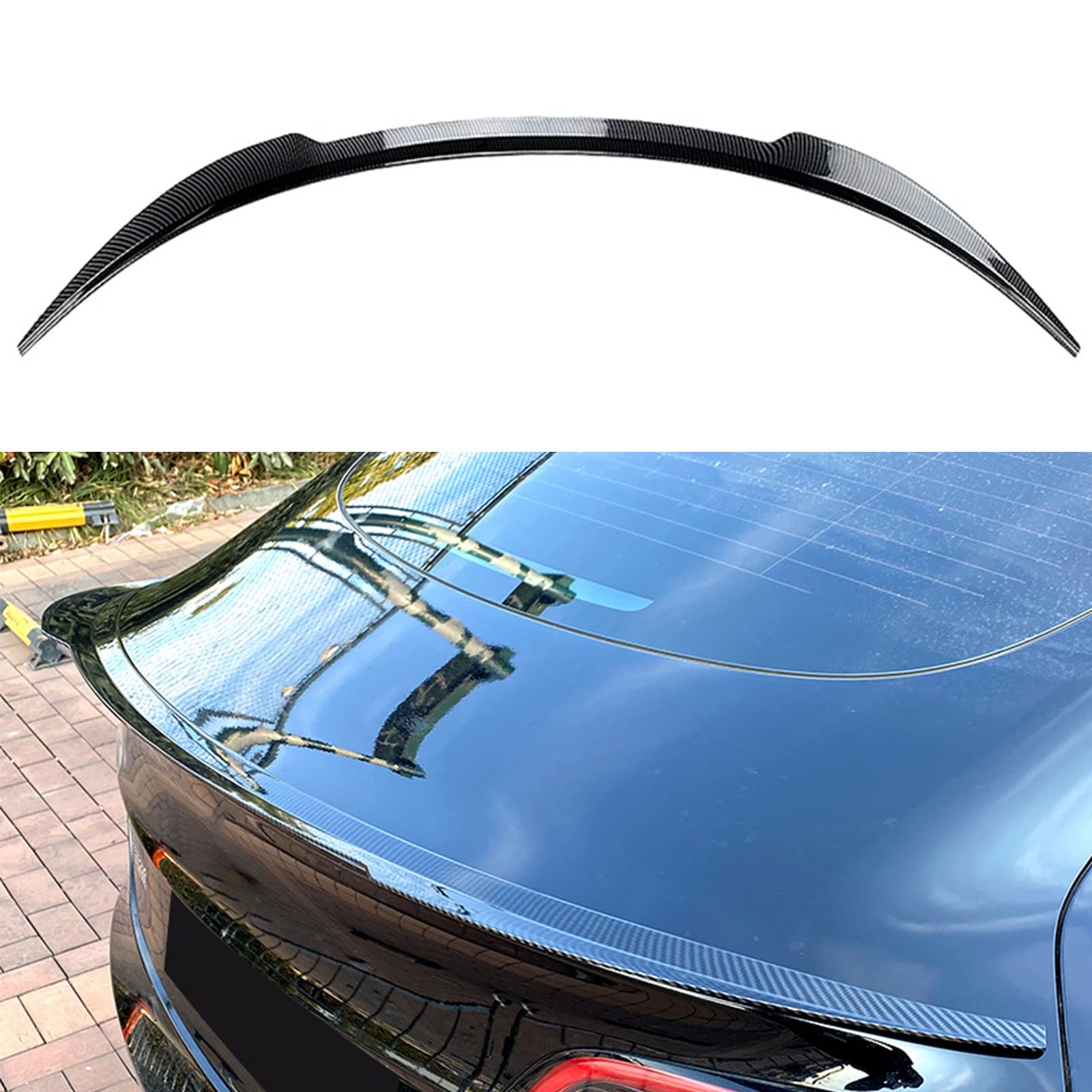 Auto-Heckspoiler passend für Tesla Model 3 2017-2021,Auto-Styling-Zubehör (Carbonfaser-Textur, schwarz glänzend) von FWNT