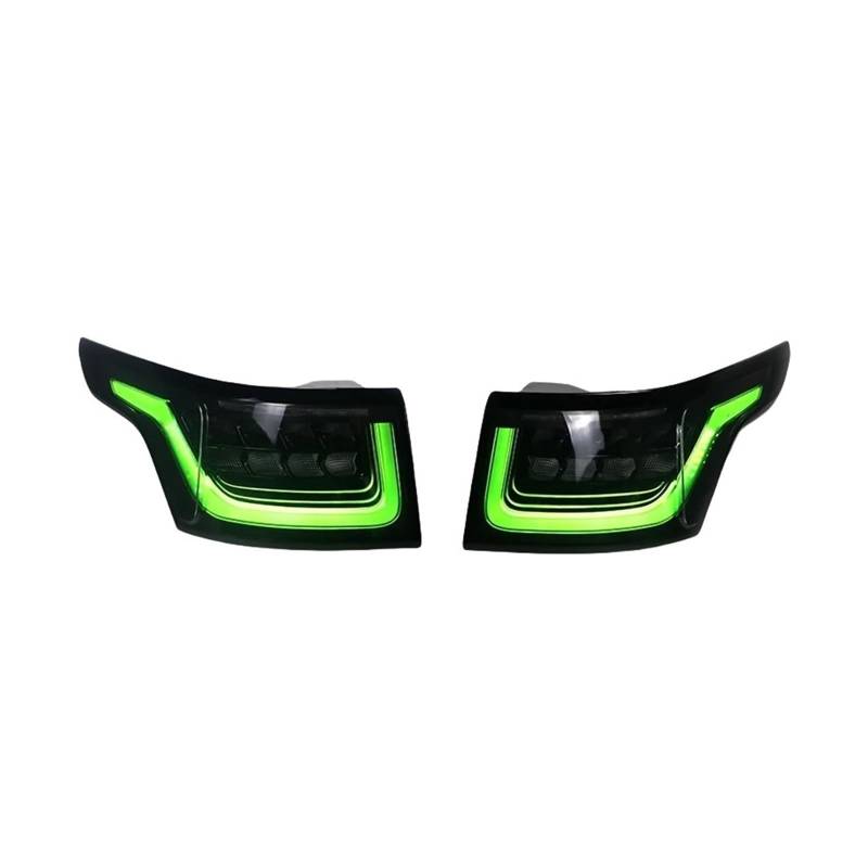 Auto Rücklicht LED Bremslichter Kompatibel für Land Rover Range Rover Sport 2014-2017 L494 Upgrade New Style 2018-2022 Rücklichter(Flashing water,2pcs 14-22 green) von FXFUPO