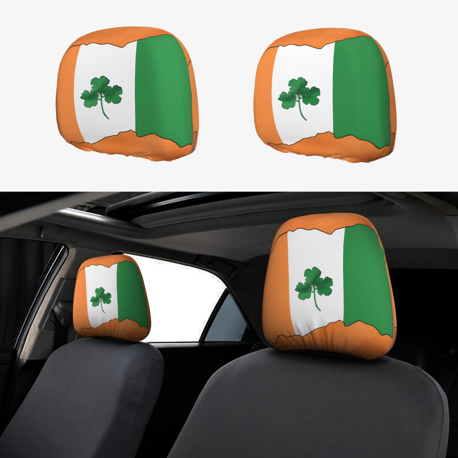 FZMVSGP Autositz-Kopfstützenbezug, Irland-Flagge, Kleeblatt-Kopfstützenbezüge, personalisierbar, Zubehör, schützend, universal, Autositz-Kopfstützenbezug für LKW, SUV, 2 Stück FZMVSGP Autositz-Kopfstützenbezug, Irland-Flagge, Kleeblatt-Kopfstützenbezüge, personalisierbar, Zubehör, schützend, universal, Autositz-Kopfstützenbezug für LKW, SUV, 2 Stück von FZMVSGP