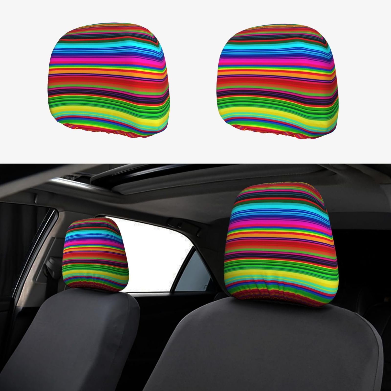 FZMVSGP Kopfstützenbezüge für Auto, bunt, mexikanische Streifen, personalisierbar, Zubehör für Autositz, Kopfstützenbezüge für LKW, SUV, 2 Stück FZMVSGP Kopfstützenbezüge für Auto, bunt, mexikanische Streifen, personalisierbar, Zubehör für Autositz, Kopfstützenbezüge für LKW, SUV, 2 Stück von FZMVSGP