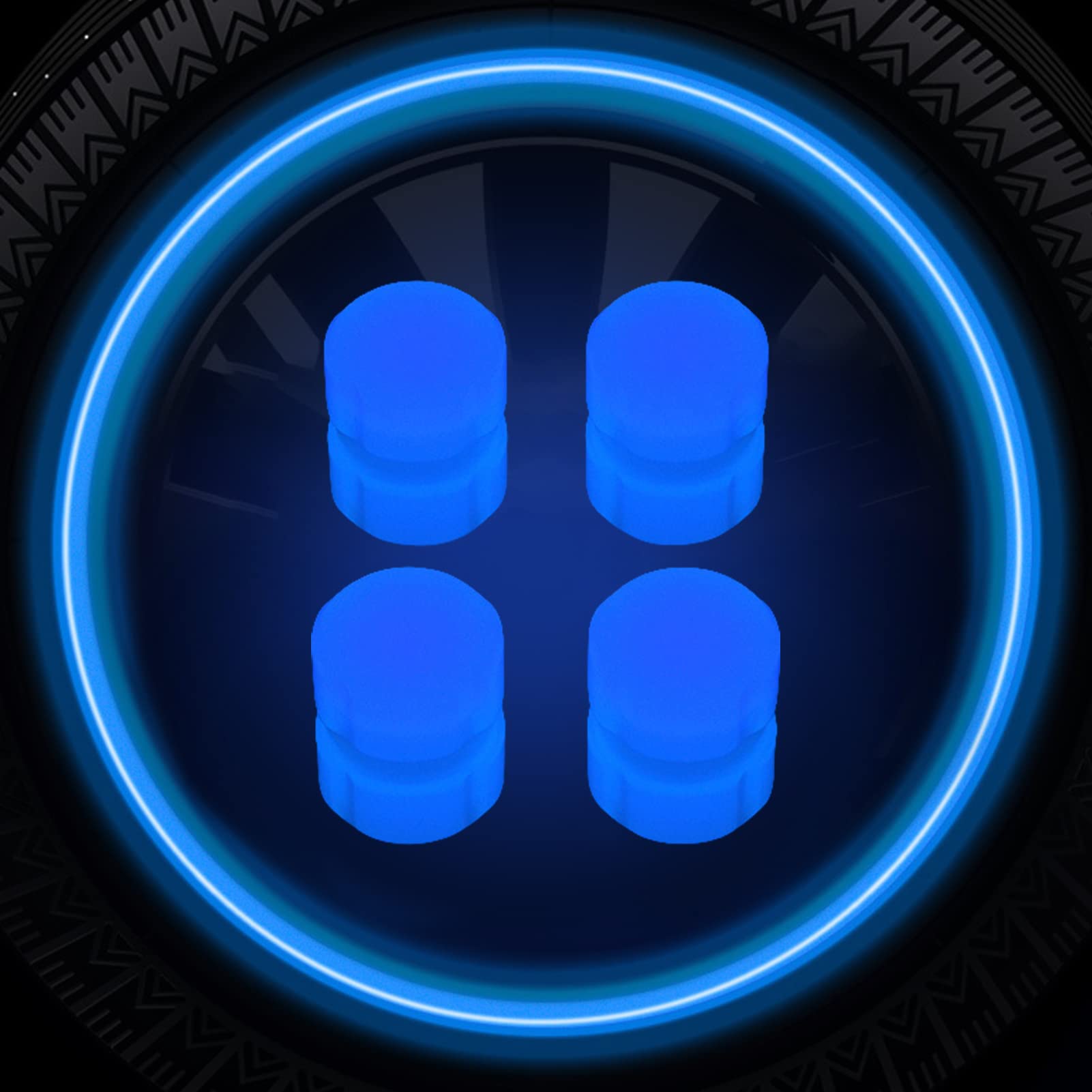 4 Stück Leuchtende Reifenventilkappe, Universelle Auto Reifen Ventilkappen, Fluoreszierende Autoreifen, Funkeln in der Nacht, Coole Reifendeko, für Reifen für Autos, Motorräder und Fahrräder (Blau) von FZQBEY