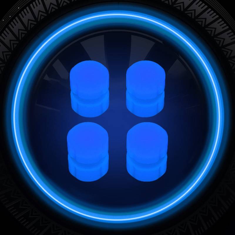 4 Stück Leuchtende Reifenventilkappe, Universelle Auto Reifen Ventilkappen, Fluoreszierende Autoreifen, Funkeln in der Nacht, Coole Reifendeko, für Reifen für Autos, Motorräder und Fahrräder (Blau) von FZQBEY