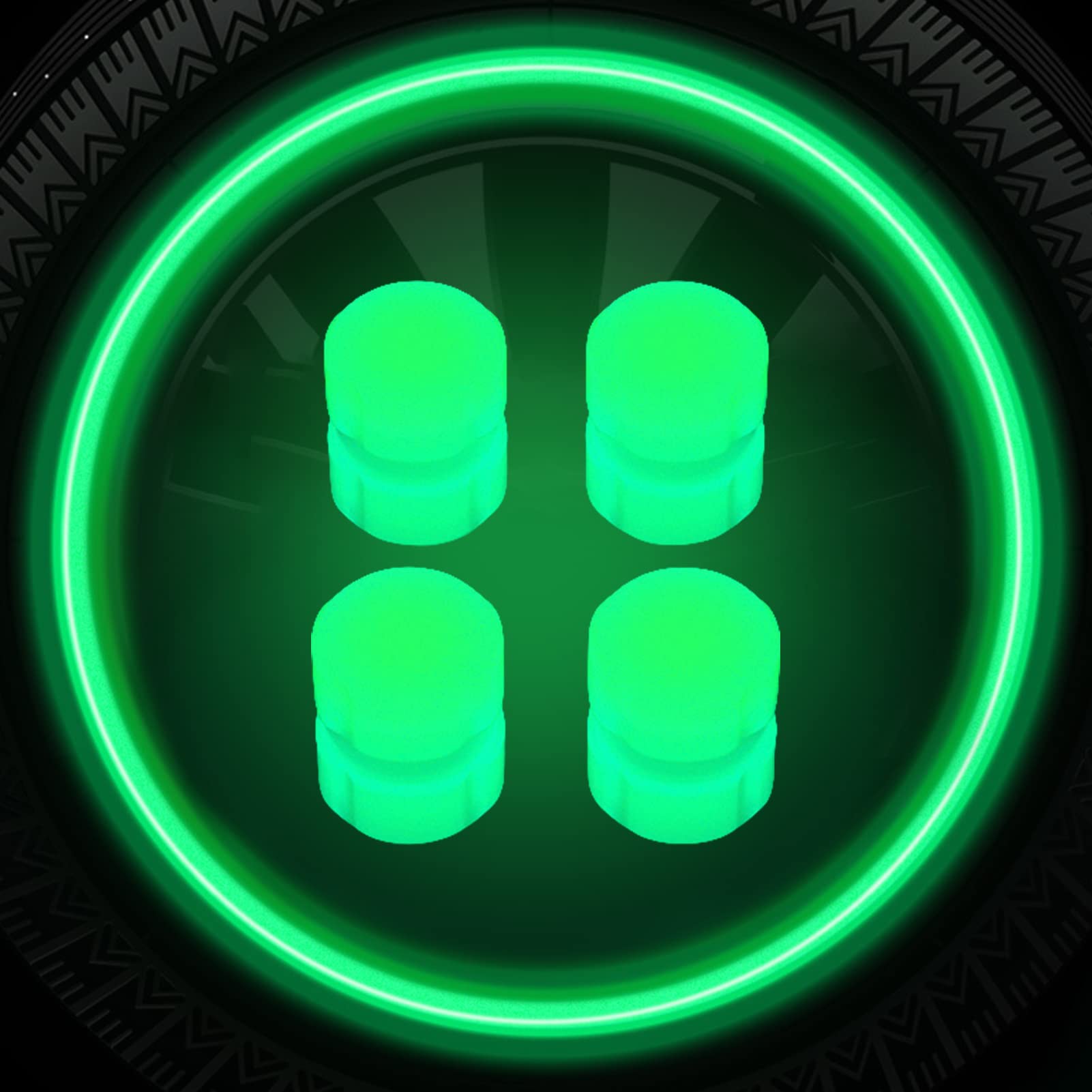 4 Stück Leuchtende Reifenventilkappe, Universelle Auto Reifen Ventilkappen, Fluoreszierende Autoreifen, Funkeln in der Nacht, Coole Reifendeko, für Reifen für Autos, Motorräder und Fahrräder (Grün) von FZQBEY