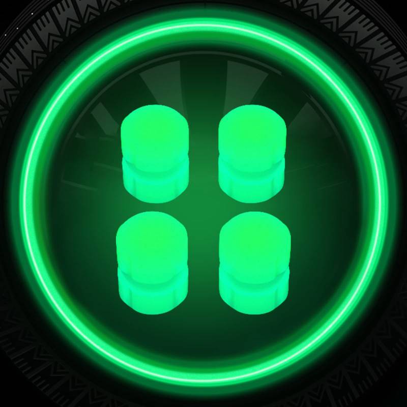 4 Stück Leuchtende Reifenventilkappe, Universelle Auto Reifen Ventilkappen, Fluoreszierende Autoreifen, Funkeln in der Nacht, Coole Reifendeko, für Reifen für Autos, Motorräder und Fahrräder (Grün) von FZQBEY
