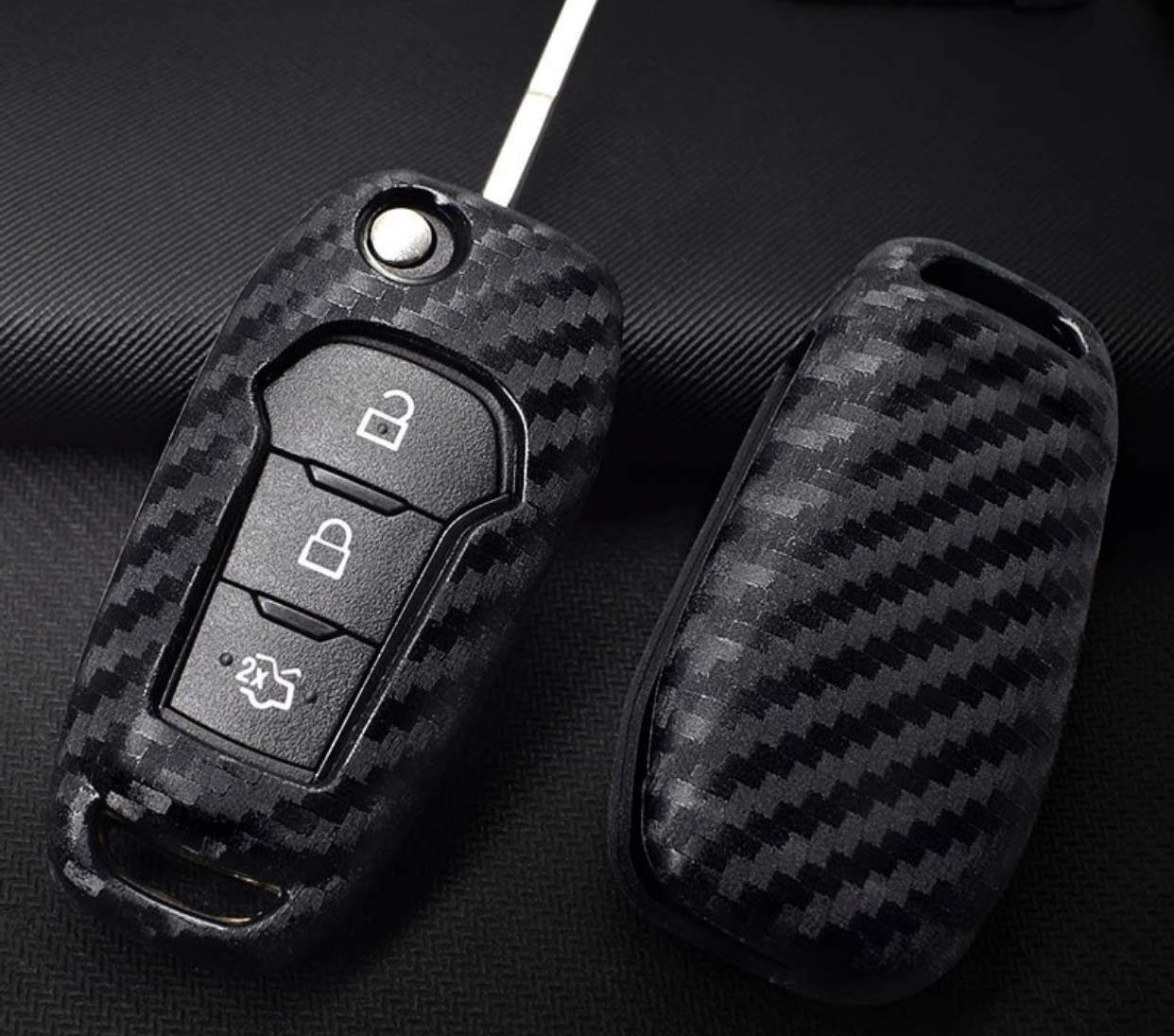 FZZ Parts Schlüssel Gummi Cover Schlüsselhülle Carbon Optik Passend für Fiesta Focus C-Max S-Max Kuga Edge von FFZ Parts