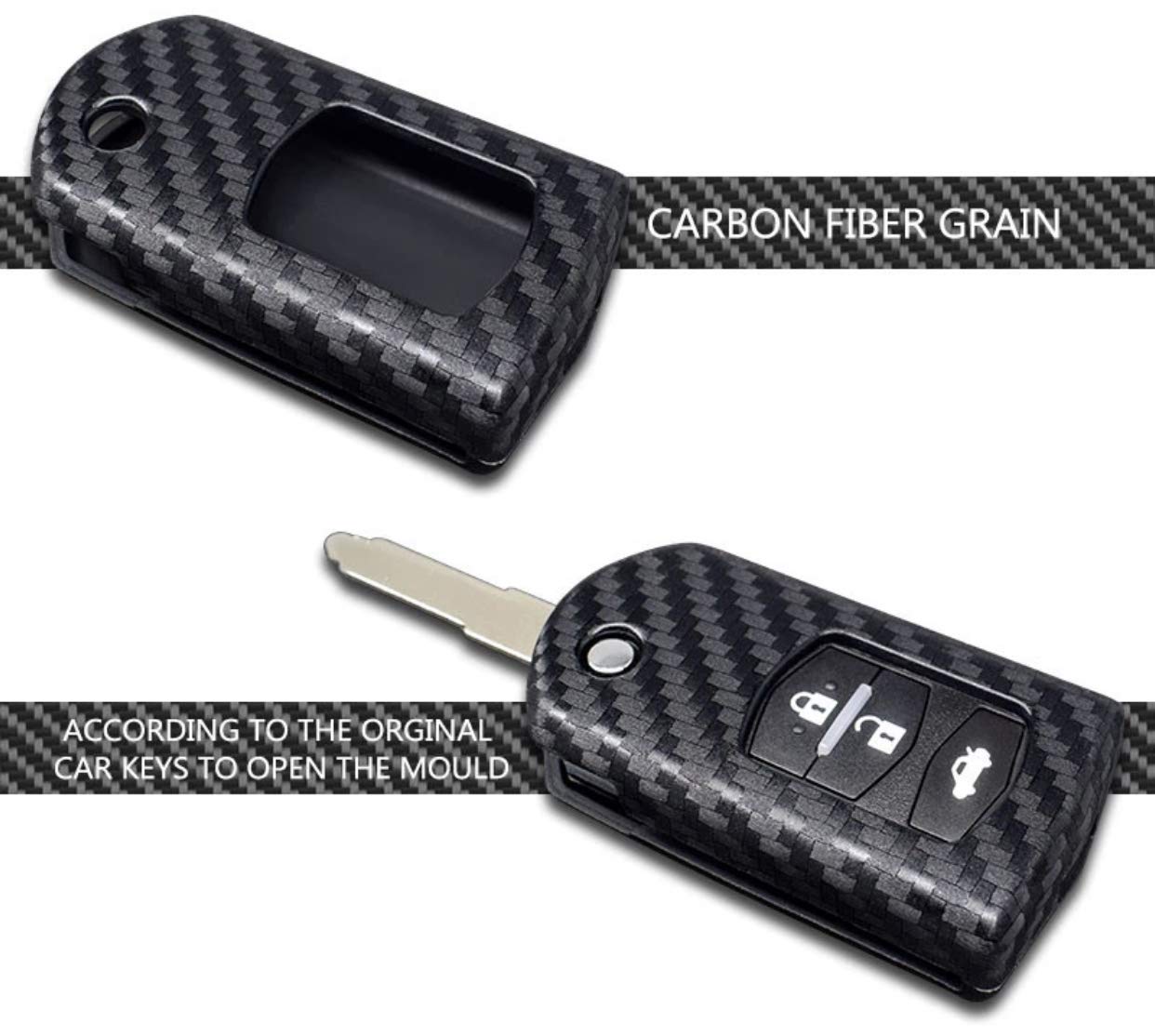 FFZ Parts Schlüssel Gummi Cover Schlüsselhülle Carbon Optik Passend Für 2 3 6 Axela CX-3 CX-5 CX-7 CX-9 RX8 von FFZ Parts