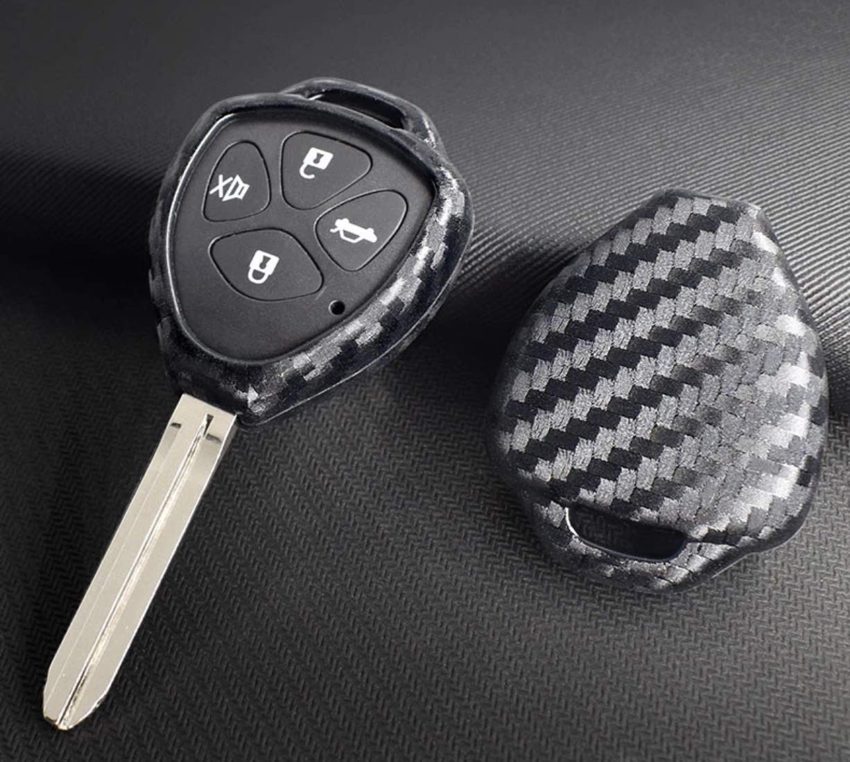 FZZ Parts Schlüssel Gummi Schlüsselhülle in Carbon Optik Passend für Toyota Camry Avalon Corolla Matrix Rav4 Venza Yaris von FFZ Parts