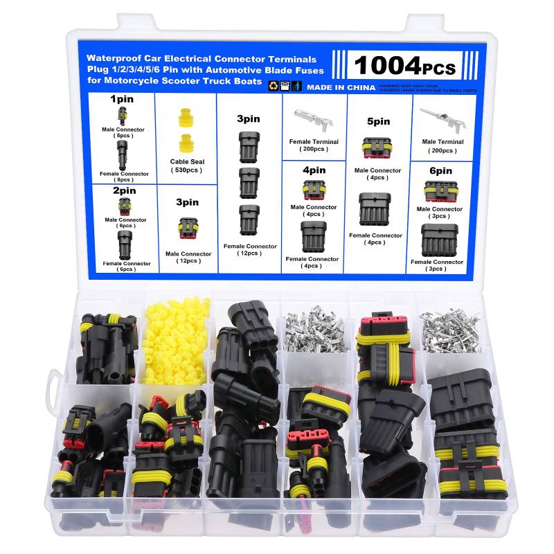 Faankiton 1004Stk Auto Wasserdichter Steckverbinder, Kabel Schnellverbinder Stecker, Wasserdicht Schnellverbinder, 1/2/3/4/5/6 Polig KFZ Stecker, Auto Schnellverbinder für Motorrad Roller Boote LKW von Faankiton