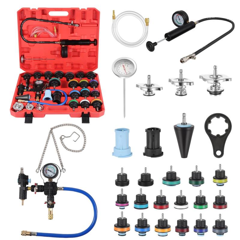 Faankiton 28TLG Kühlsystemtester Kühlsystem Tester Kühler Abdrückgerät, Kühlerabdrückgerät Kühler Druck Prüfung Abdrückgerät Kühlerkühlmittel Druckprüfer Set, Universal Kühlerdruckprüfgerät Kit von Faankiton