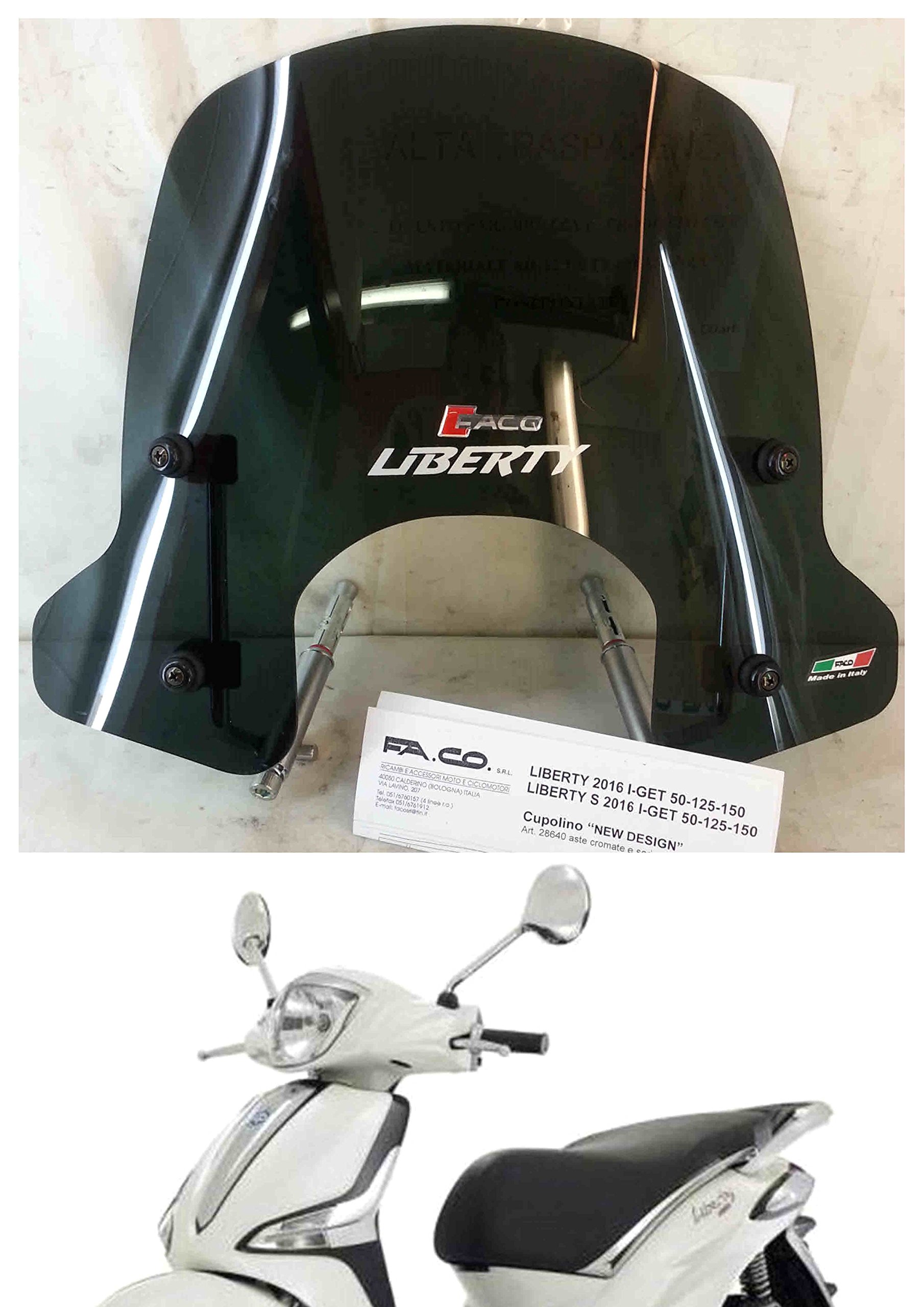 FACO Windschild Piaggio Liberty I-GET 50-125-150 cc ab 2016 - Modern, Schwarz, Befestigungskit, Motoroller FACO Windschild Piaggio Liberty I-GET 50-125-150 cc ab 2016 - Modern, Schwarz, Befestigungskit, Motoroller von FACO