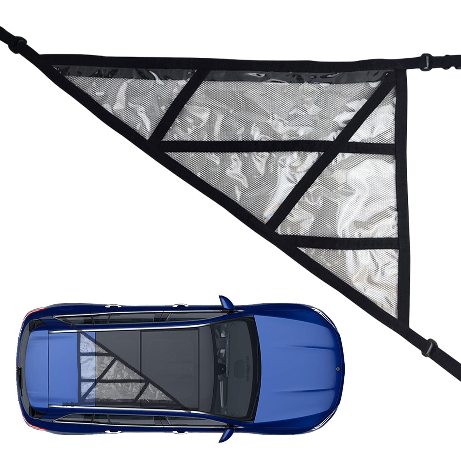 Autodecken-Gepäcknetz - Dreieckiges Auto-Decken-Gepäcknetz, Taschen-Aufbewahrungsnetz | Verstellbarer Autodach-Aufbewahrungsorganisator, doppellagiges Mesh-SUV für SUVs, Roadtrips, Camping und Facynde von Facynde