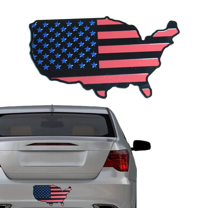 Facynde Metall-amerikanischer Karten-Flaggen-Emblem-Aufkleber - Universelle 3D-Aufkleber aus Aluminiumlegierung,Karte von Amerika zum Aufkleben, universell passend für Auto, LKW, SUV, Fahrzeug von Facynde