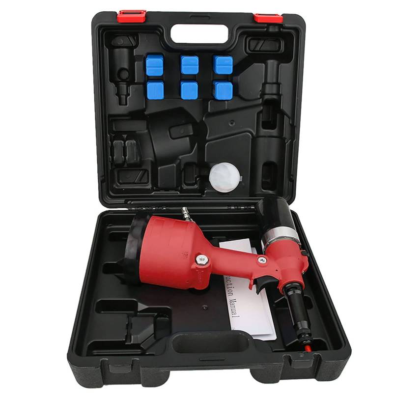 Fafeicy Automatischer Luft-Riveter, Pneumatische Nietenpistole mit Ergonomischem Anti-Rutsch-Griff und Lagerhülle für Metallplatten, Rohrnotten von Fafeicy