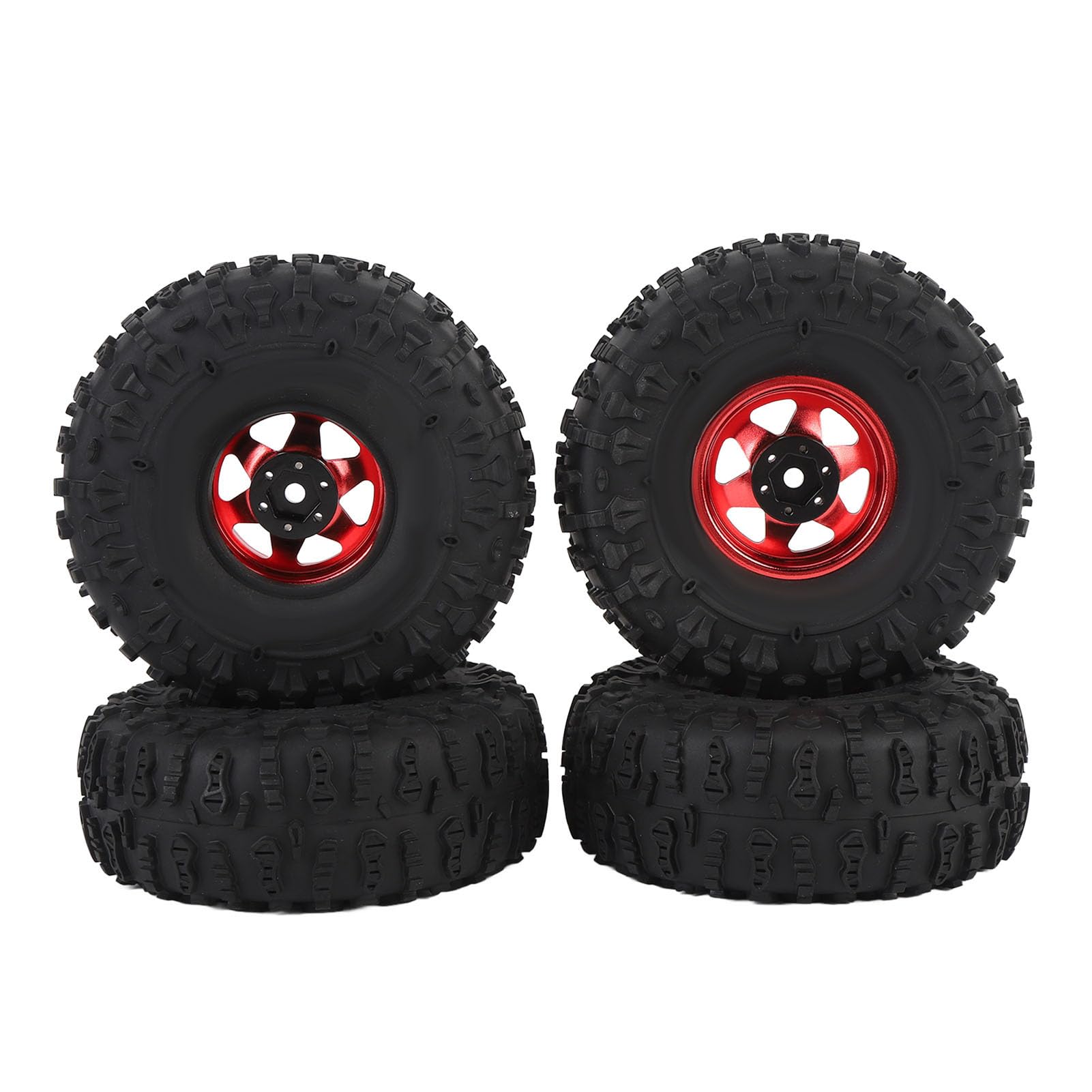 Fafeims RC Crawler -Reifenset, 1,9 -Zoll -Gummireifen mit Metall -Hex -Hub -Hub -Felgen für Axiale SCX10 Redcat D90, 4PCS -Reifen für Gesteinskriechschlammsand (4,8x1.9in) (Rot) von Fafeims
