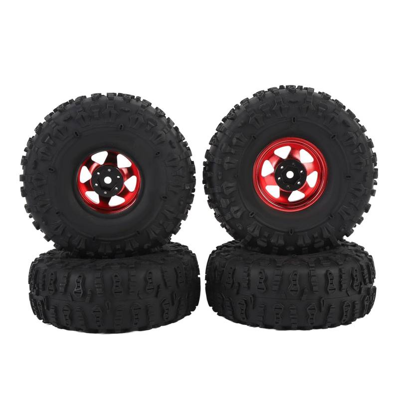 Fafeims RC Crawler -Reifenset, 1,9 -Zoll -Gummireifen mit Metall -Hex -Hub -Hub -Felgen für Axiale SCX10 Redcat D90, 4PCS -Reifen für Gesteinskriechschlammsand (4,8x1.9in) (Rot) von Fafeims