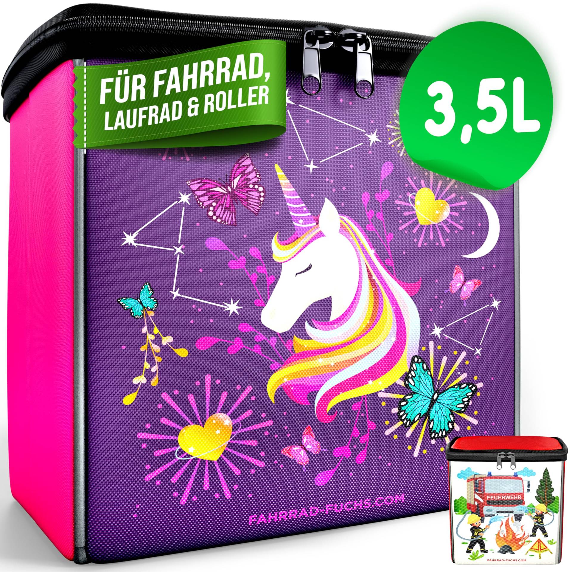 Fahrrad Lenkertasche für Kinder - Einhorn-Design - 3,5L Volumen - wasserabweisend & reflektierend - für Fahrrad, Laufrad & Roller mit einfacher Klemmverschluss-Befestigung - Vi Fahrrad Lenkertasche für Kinder - Einhorn-Design - 3,5L Volumen - wasserabweisend & reflektierend - für Fahrrad, Laufrad & Roller mit einfacher Klemmverschluss-Befestigung - Vi von Fahrrad Fuchs