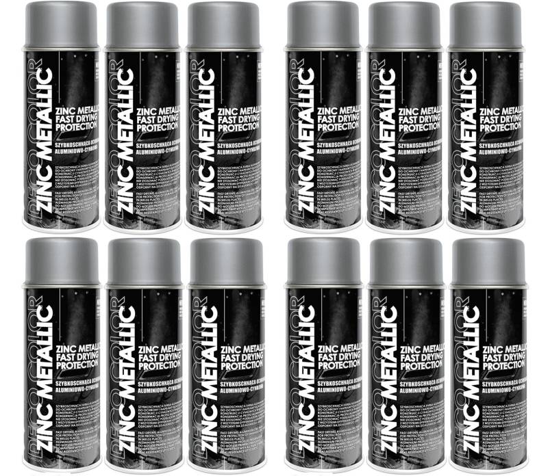Deco Color 12 Stück DC ZINC Metallic 400ml Grundierung Zinkspray Rostschutz Korrosionsschutz von Deco Color