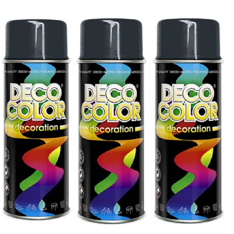 Deco Color 3er Sparpack DC Lackspray glänzend 400ml nach RAL freie Farbauswahl (3 Dosen in anthrazit glanz RAL 7016) von Deco Color