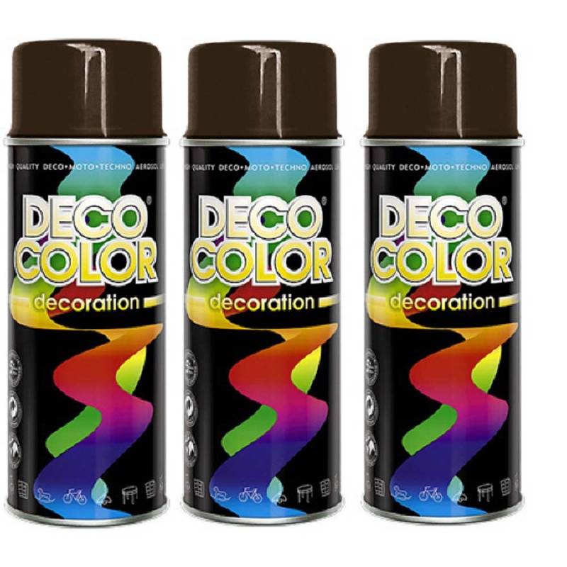 Deco Color 3er Sparpack DC Lackspray glänzend 400ml nach RAL freie Farbauswahl (3 Dosen in schokobraun glanz RAL 8017) von Deco Color