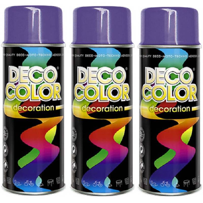 Deco Color 3er Sparpack DC Lackspray glänzend 400ml nach RAL freie Farbauswahl (3 Dosen in violett glanz RAL 4005) von Deco Color
