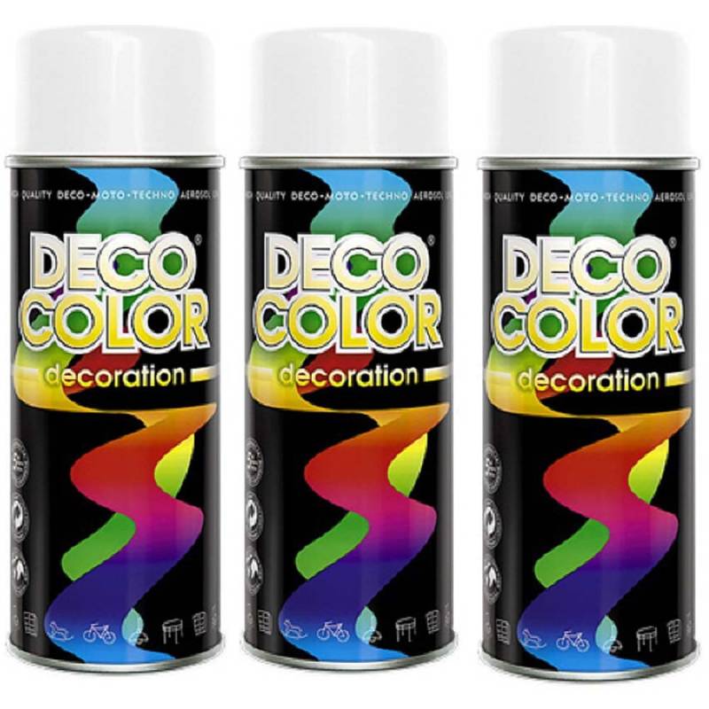 Deco Color 3er Sparpack DC Lackspray glänzend 400ml nach RAL freie Farbauswahl (3 Dosen in weiss glanz RAL 9010) von Deco Color