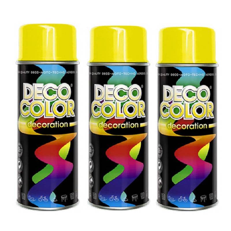 Deco Color 3er Sparpack DC Lackspray glänzend 400ml nach RAL freie Farbauswahl (3 Dosen in zinkgelb glanz RAL 1018) von Deco Color