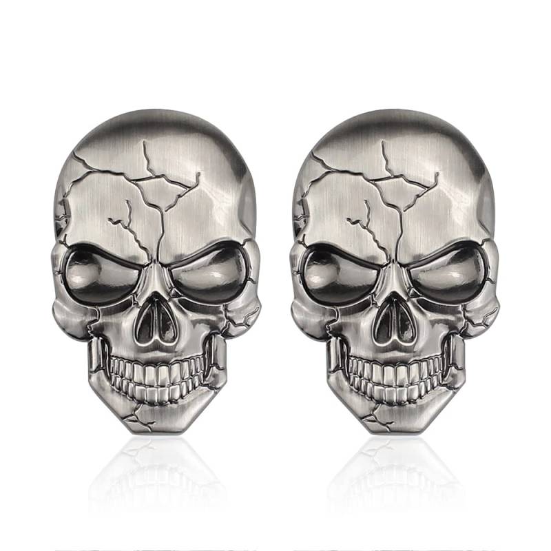 FainFun Metall Totenkopf Aufkleber, 2 Stück Totenkopf Aufkleber Auto Metall, 3D Aufkleber Auto Totenkopf, Autoaufkleber Metallica, Autoaufkleber Totenkopf, für Motorräder, Autos, Helme (Silber) von FainFun