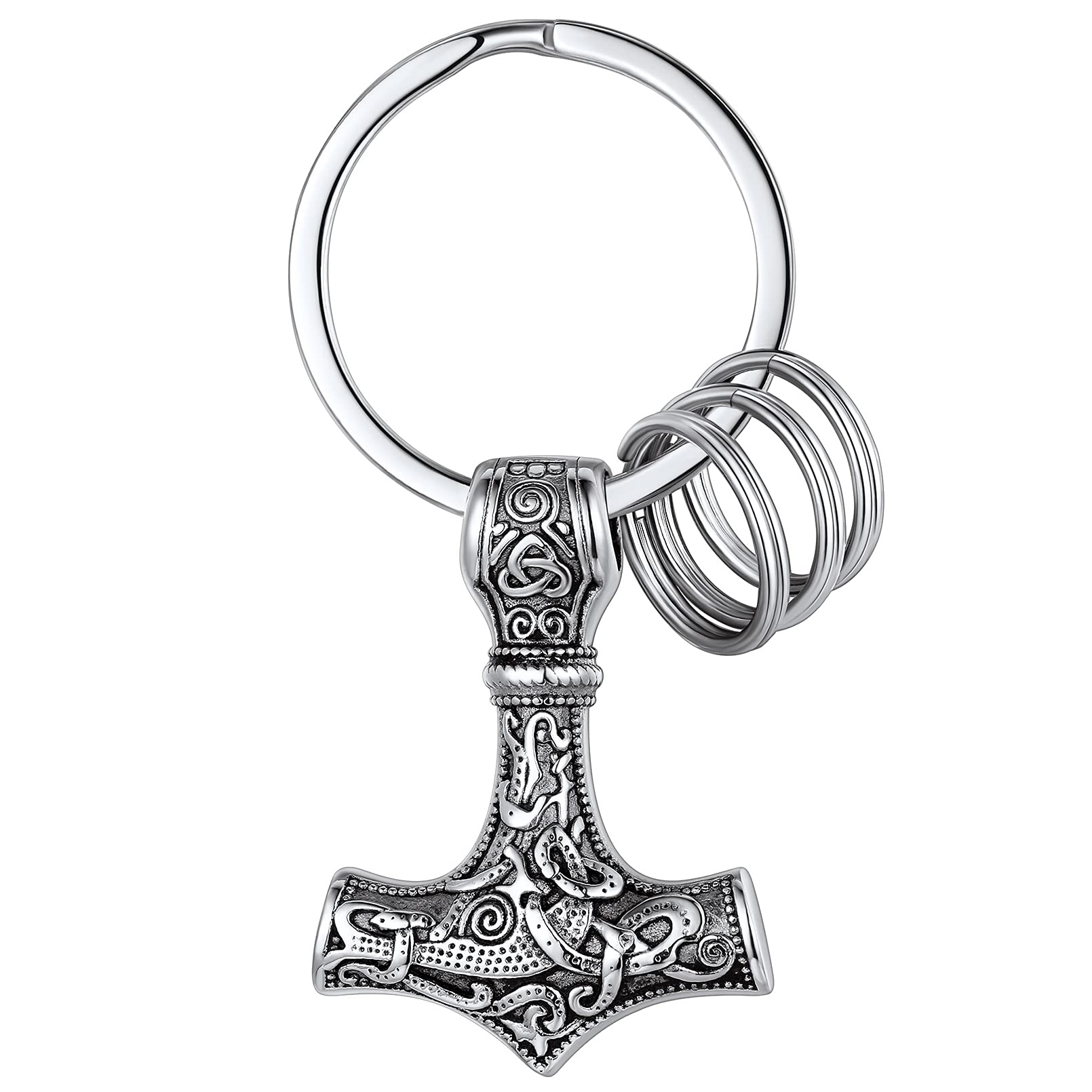 FaithHeart Edelstahl Mjölnir Schlüsselanhänger für Herren Männer Thors Hammer Keychain mit Keltischer Knot Symbol für Valentinstag Geburtstag von FaithHeart