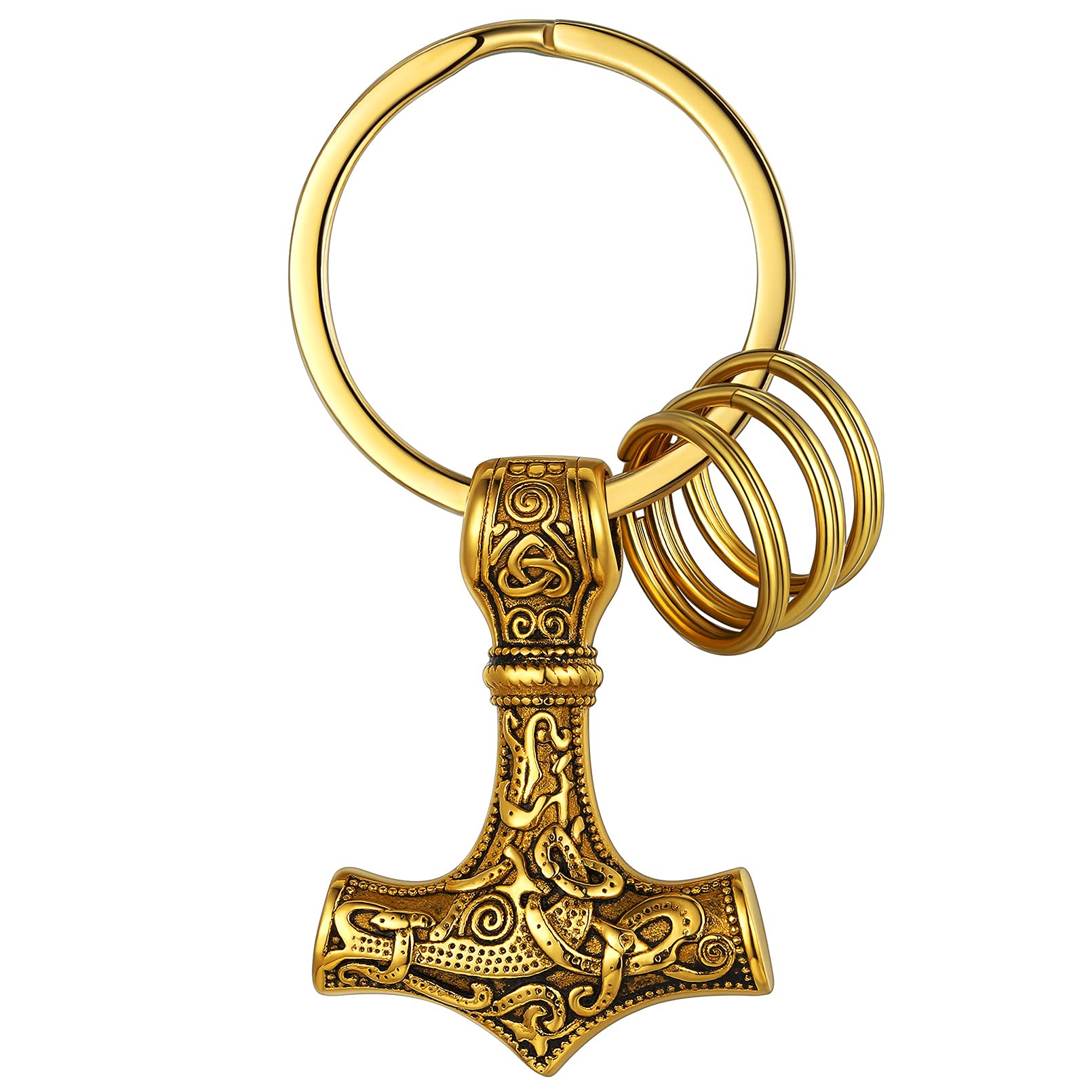 FaithHeart Goldener Keltischer Knot Mjölnir Keychain Punk Wikinger Thors Hammer Schlüsselanhänger mit Geschenkebox für Herren Männer von FaithHeart