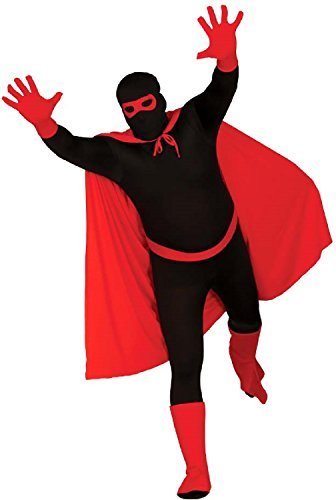 Fancy Me Erwachsene Herren Damen rot schwarz Super Hero Umhang Maske Stiefel Handschuhe TV Buch Film Comic Kostüm Kleid Outfit Satz - Rot, one size von Fancy Me