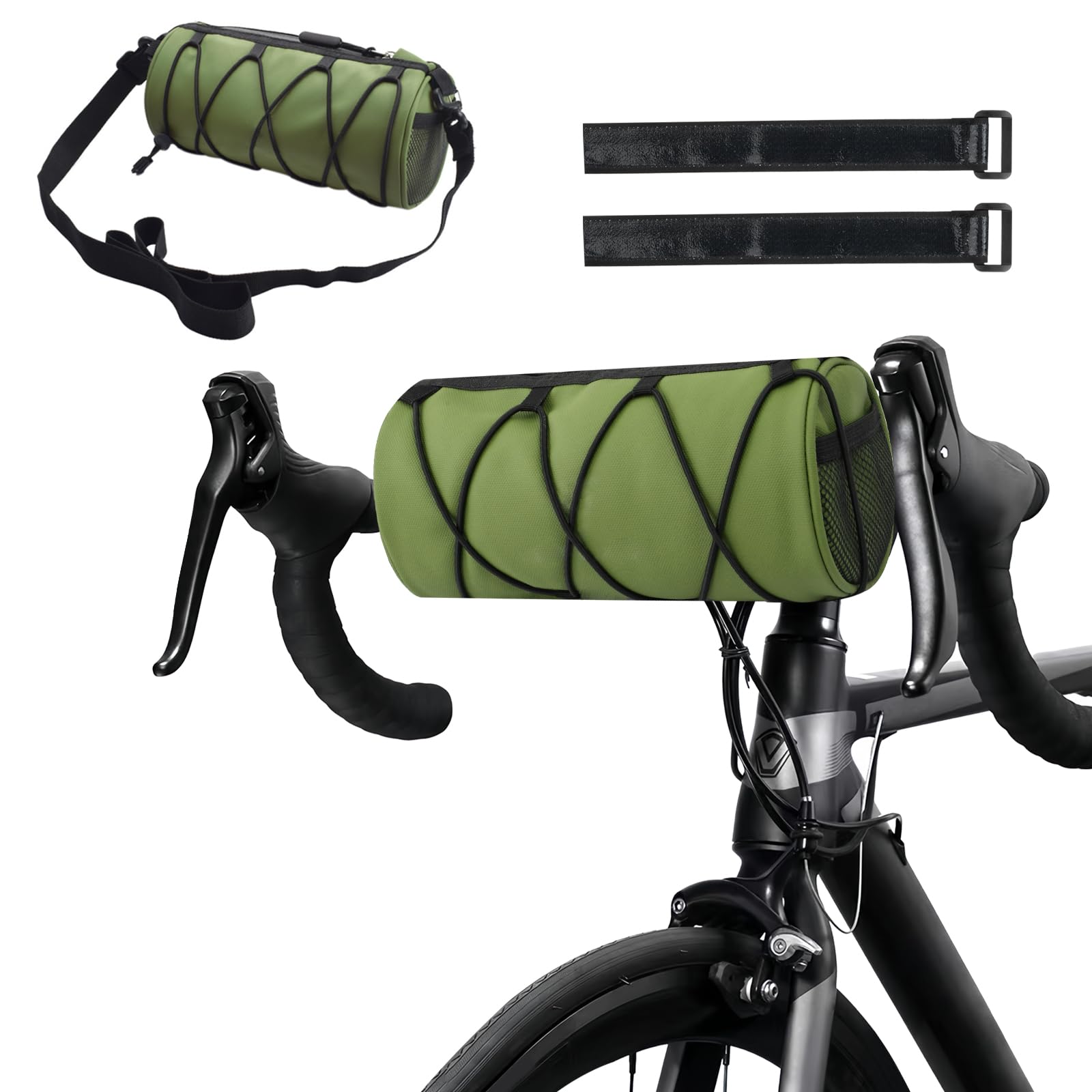 Fangehong Lenkertasche Fahrrad 2,4L Wasserdicht, Multifunktionale Fahrradtasche Vorne mit Reflektor, Aufbewahrungstasche mit Schultergurt für e-Bike MTB Rennrad Reisen (Militärgrün) von Fangehong